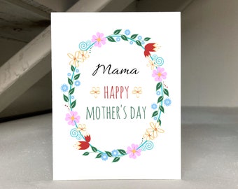 Mother Day Custom Wreath Card, Text for Mama Mum Mema Nana Nonna