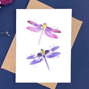 Dragonfly Art Card, Dragonflies Stationery, Single or Set of cards, Spring Card Pack