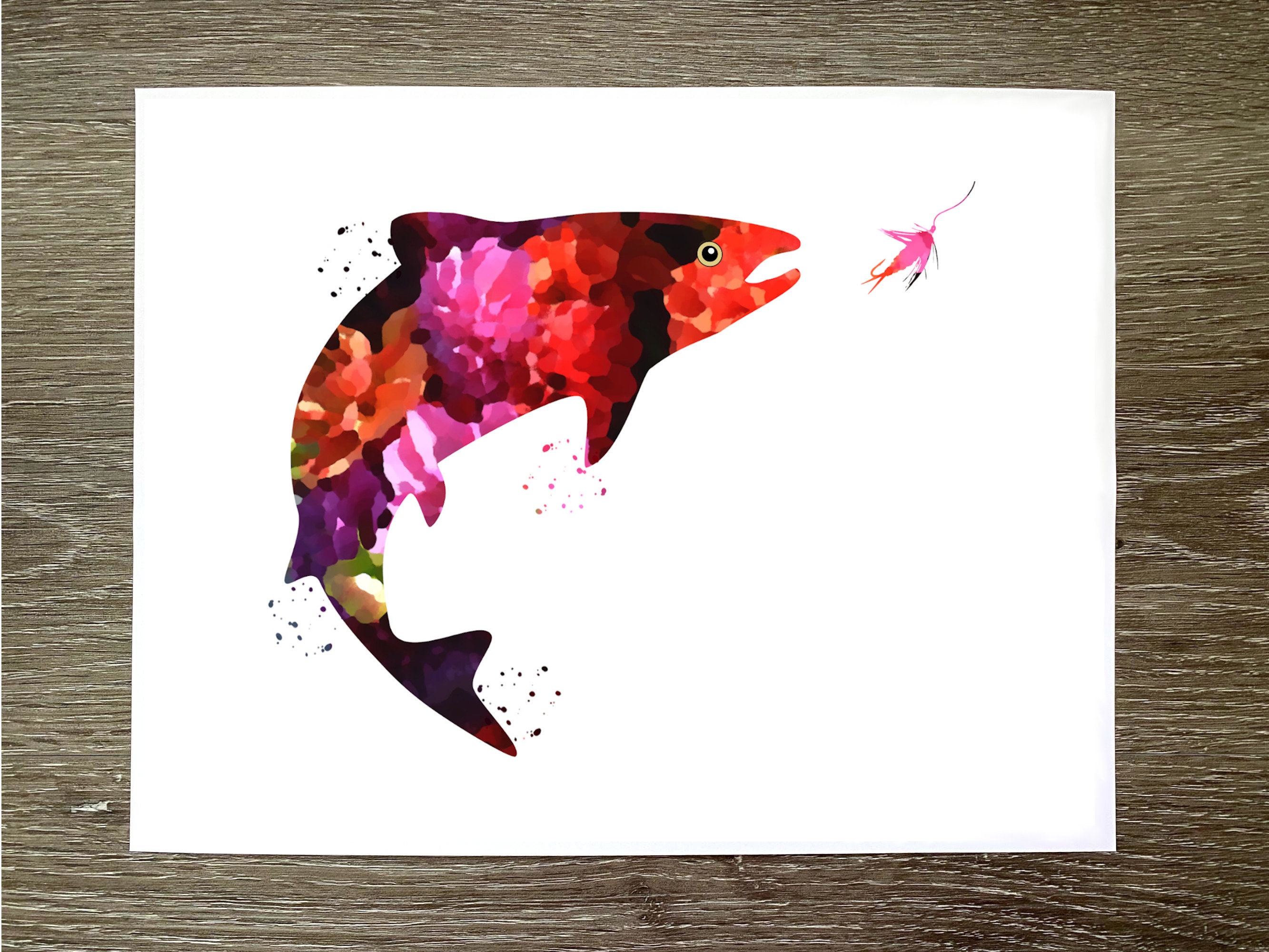 Watercolor Fish Card, Custom Fly Fishing Gift 