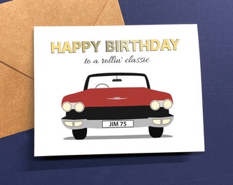 Classic Car Birthday Card, Custom Car Lover Gift, Personalized Vintage Automobile