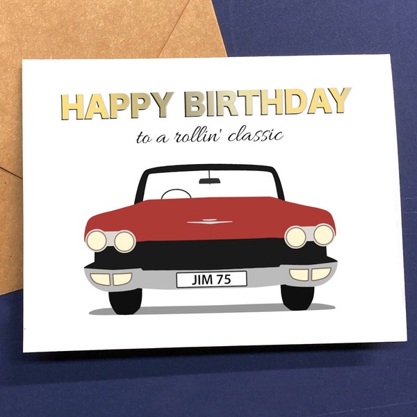 Classic Car Birthday Card, Custom Car Lover Gift, Personalized Vintage Automobile