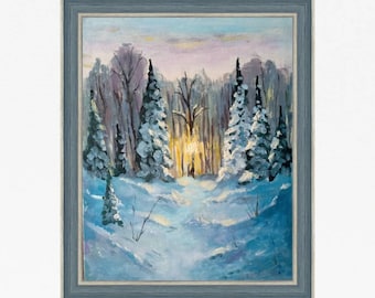 Original Snowy Forest Oil Painting: Winter Landscape Art Finland art