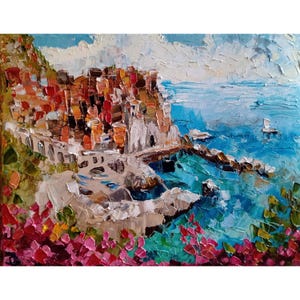 Italy art Original painting Oil art Italy coastal art Italian landscape painting  Italy art Tuscany art Manarola art