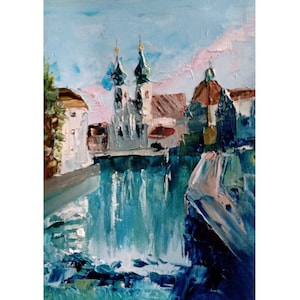Luzern art Original painting Oil art Boats art Impasto Switzerland art  Luzerne art Swiss painting