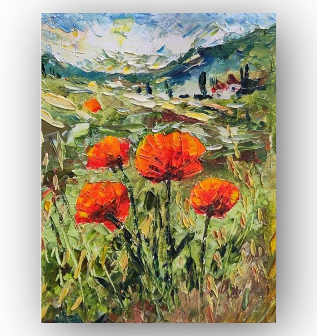 Tuscany Painting Original Art Print Poppies Art Oil Artwork Italy Art ...