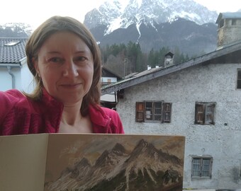 German Alps art  Original art Pastel drawing  Mountain art Alpine landscape Alpine art Pastel Landscape Alpine village art