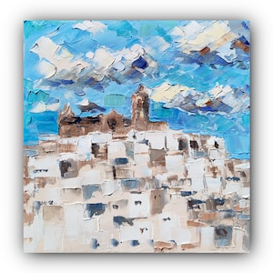 Ostuni Malerei Originale Malerei Ölgemälde Apulien Landschaft Originale Kunst Ostuni Kunst Italienische Stadtmalerei Spachtelmalerei Italien Kunst