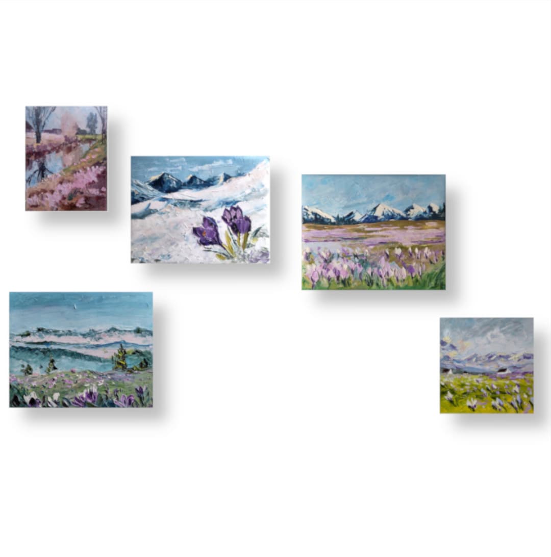 Swiss Alps Art Set Original Art Set Impasto Oil Art Crocus Field Art Alpine Flowers Art Winter Swiss Alps Art Set Original Art Set Impasto Oil Art Crocus Field Art Alpine Flowers Art Winter