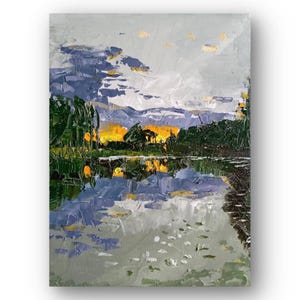 Sky art Abstract landscape Original art Oil artwork Holland lake painting  Impasto landscape art Palette knife painting