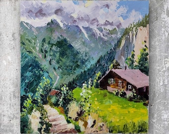 Olieverfschilderij Lauterbrunnen, Zwitserland: Impasto Alpine Landscape Art PRINT