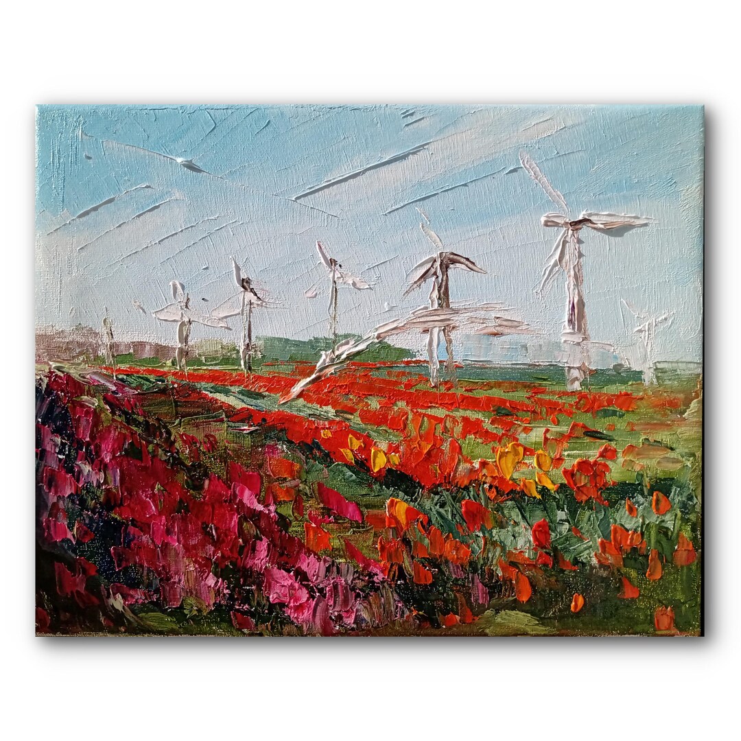 Tulip Field Art Original Painting Oil Painting Dutch Art Palette Knife ...