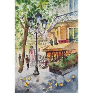 Paris painting Original art Watercolor artwork Paris art Cityscape scene Cafe le Metro art Small watercolor painting