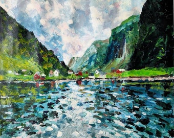 Norway art Original art Oil painting Scandinavian art Norway landscape Tromso art Lofoten art Original painting Impasto oil art