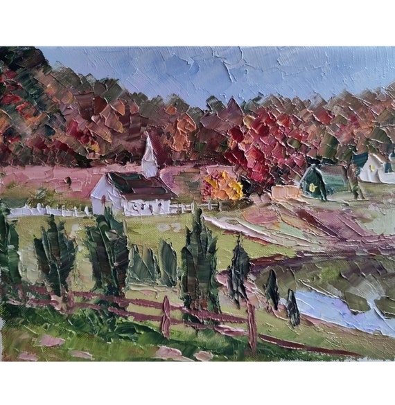 Vermont Autumn Landscape Oil Painting: Woodstock Art, Impasto Style