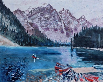 Art de Banff Art original Peinture à l'huile Aquarelle du Canada Art de Banff du lac Moraine Art à l'huile d'empâtement