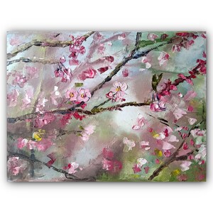 桜のアート オリジナル絵画 油絵 花のアート 日本 ピンクの花のアート 花見アート 厚塗りアート 印象派アート