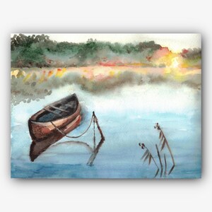 Vermont See Original Kunst Aquarell Kunst See Kunst Ruderboot Kunst Originale Malerei Aquarell Kunstwerk ruhige Landschaft See Kunst
