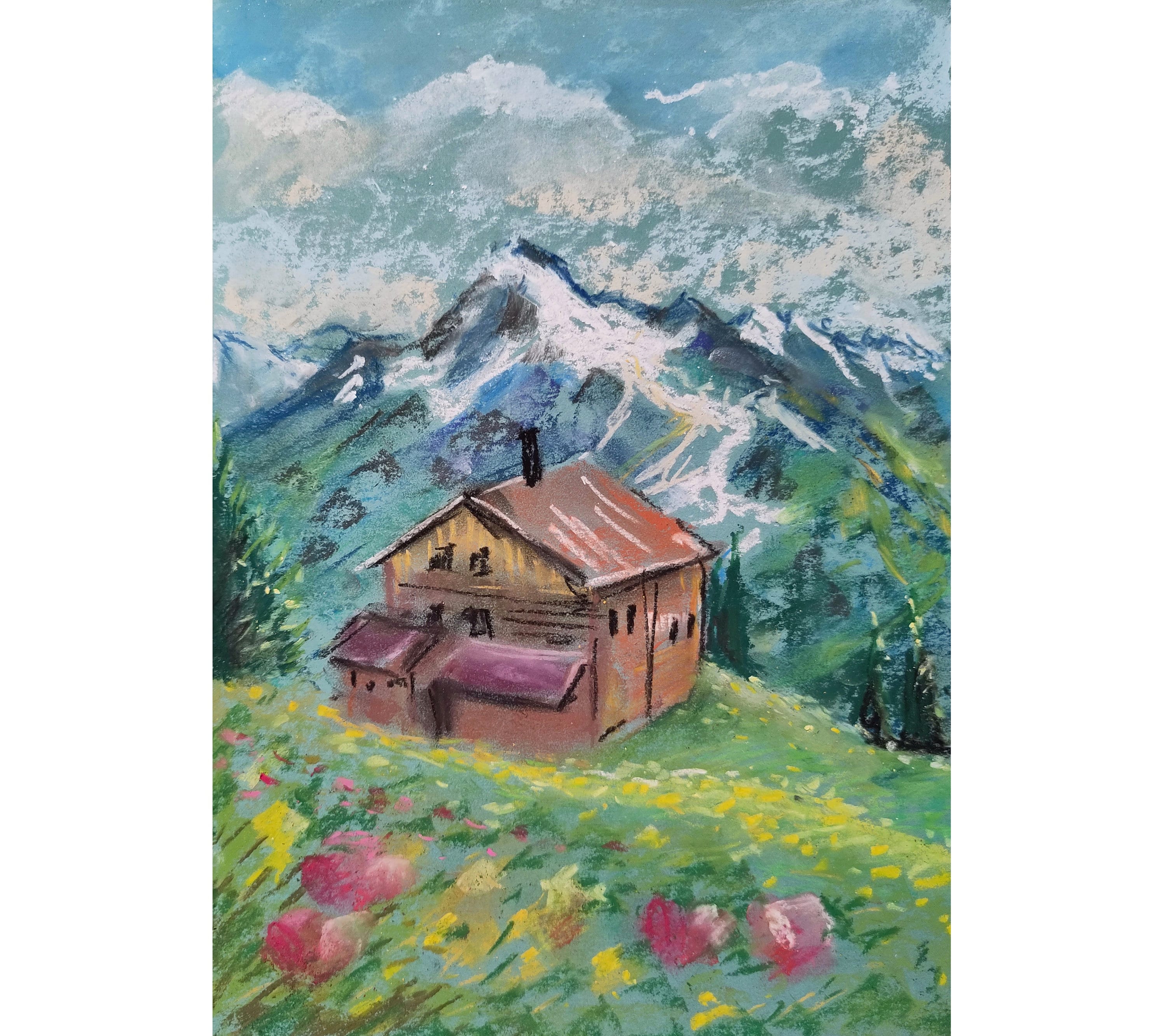 Mini Canvas Painting Alpine Mountains Original Art Impasto Miniature  Painting for DollHouse Desk Decorations Alpine Meadows Art