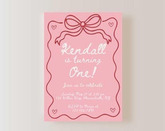 Bow Birthday Invitation | Editable Template | Canva | Girly Birthday Invite
