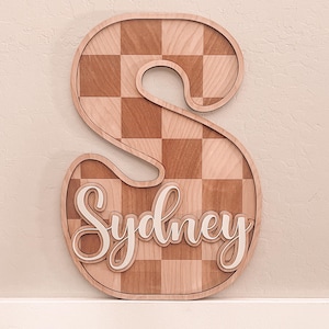 Checkered Letter Name Sign: Custom Wood Nursery Decor