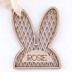 Faux Rattan Bunny Tag, Boho Easter Basket Tag, Bunny Name Tag, Personalized Easter Basket Tag, Personalized Name Tag, Kids Easter Basket, 3D