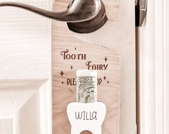 Tooth Fairy Door Hanger, Personalized Tooth Fairy Pick Up, Custom Tooth Fairy Sign, Boho, Kids Room Decor, Lost tooth holder, Money Holder