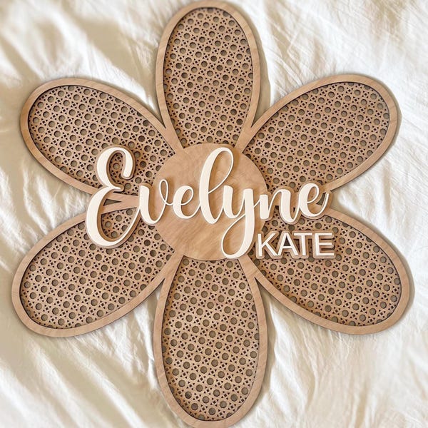 Rattan Daisy Name Sign, Baby Girl Bedroom, Boho Wall Decor, Sister Room Wall Art, WildFlower Nursery, Kids Room Decor, Personalized gift her