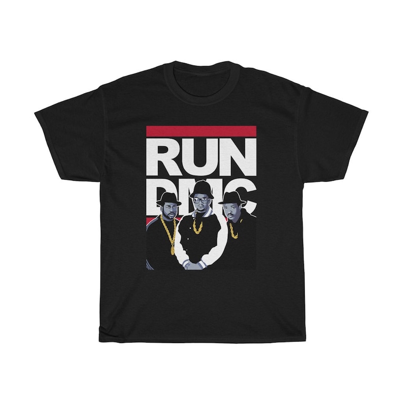 RUN DMC Logo Men's Black Shirt JMJ Retro T-shirt New Rap Hip Hop Tee Ships Free