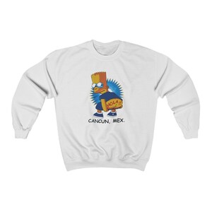 Lata 90. Bart Simpson Cancun Meksyk Hola Parodia Okrągły dekolt Okrągły dekolt Turysta CUN Lata 90. Zabawne Simpsonowie Aktywny