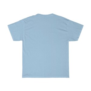 May include: A light blue t-shirt with short sleeves.