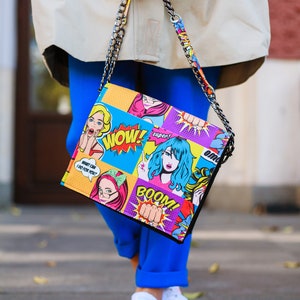 Pop Art Bag, Shoulder Purse for Women with Chain, Colorful Artistic Handbags, Best Friend Gift