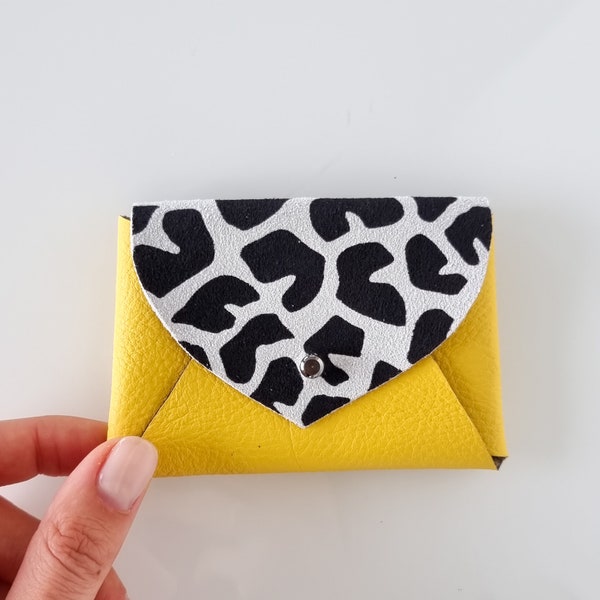 Sac à main en cuir jaune, étui pour casque en cuir véritable coloré, portefeuille à pièces à imprimé animal, cadeau pour femmes