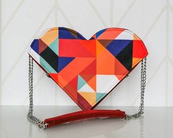 Borsa a cuore geometrico artistico, borsa a tracolla a motivi colorati, borsa fatta a mano in feltro, motivi intercambiabili