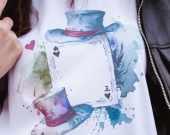 T-shirt en coton bio imprimé créateur, T-shirt "J'ai tous les As, t-shirts imprimés Alice au Pays des Merveilles