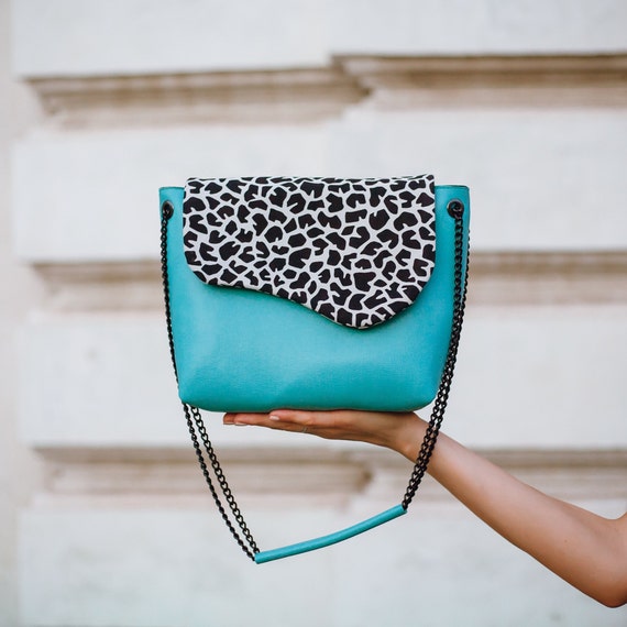 The Chain Link Leather Crossbody Blue