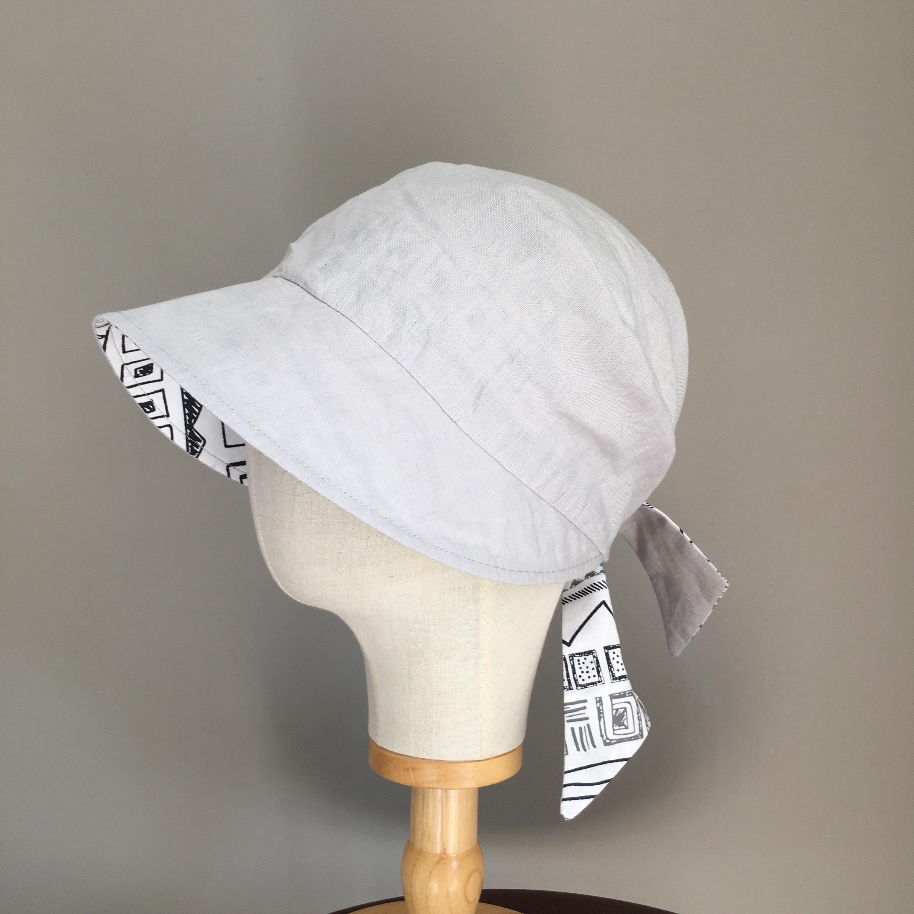 PETRONILLE pale gray linen reversible ethnic pattern capeline