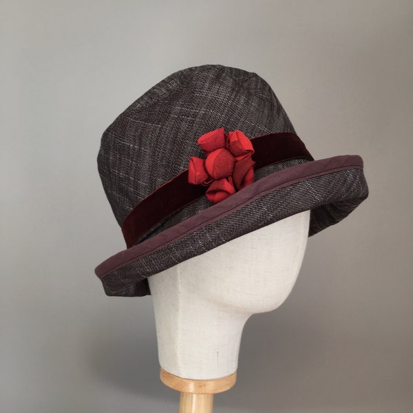 Chapeau ceremonie HONORINE denim marron chiné