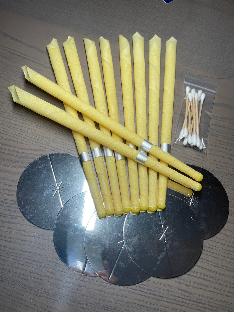 10, 20, 50, 100 pcs EarWax Candle Clean Ear-wax Hollow Blend Cones Natural Beeswax includes Q-Tips, and Disk imagem 2