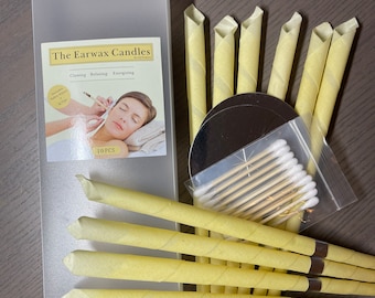 10, 20, 50, 100 pcs - EarWax Candle Clean Ear-wax Hollow Blend Cones Natural Beeswax includes Q-Tips, and Disk