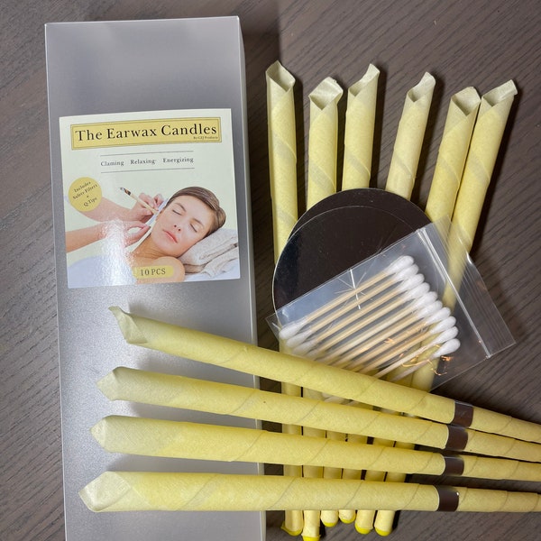 10, 20, 50, 100 pcs - EarWax Candle Clean Ear-wax Hollow Blend Cones Natural Beeswax includes Q-Tips, and Disk