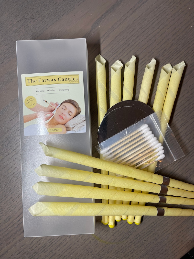 10, 20, 50, 100 pcs EarWax Candle Clean Ear-wax Hollow Blend Cones Natural Beeswax includes Q-Tips, and Disk image 1