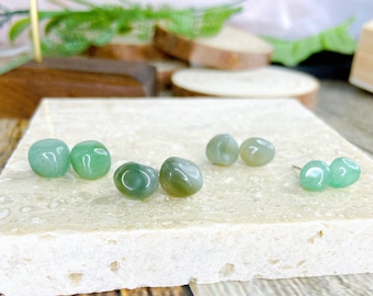 Aventurine Stone Oorbellen, Aventurine Stone Stud, Raw Aventurine Stone Stud Oorbellen, Chirurgisch Staal