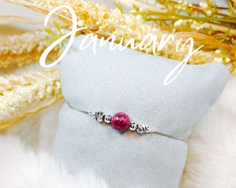 Garnet Birthstone Bracelet | S925 Silver Plated, January Gemstone