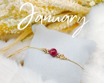 Garnet Bracelet | January Birthstone, Gold Plated Gemstone