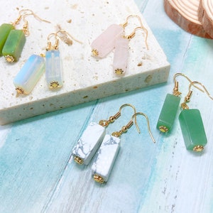 Long Gemstones Bar Earrings, Gemstone Drop Earrings, Crystal Earrings, Rose Quartz, Amethyst, White Turquoise, Jade Jewelry, Olivine jade