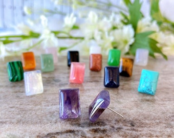 Rectangle Gemstone Hypoallergenic Surgical Steel Stud Earrings