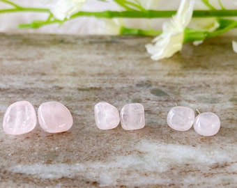 Raw Natural Rose Pink Raw Quartz Gemstone Hypoallergenic Surgical Steel Stud Earrings