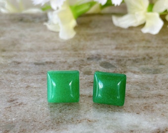 Jade Square Gemstone Hypoallergenic Surgical Steel Stud Earrings