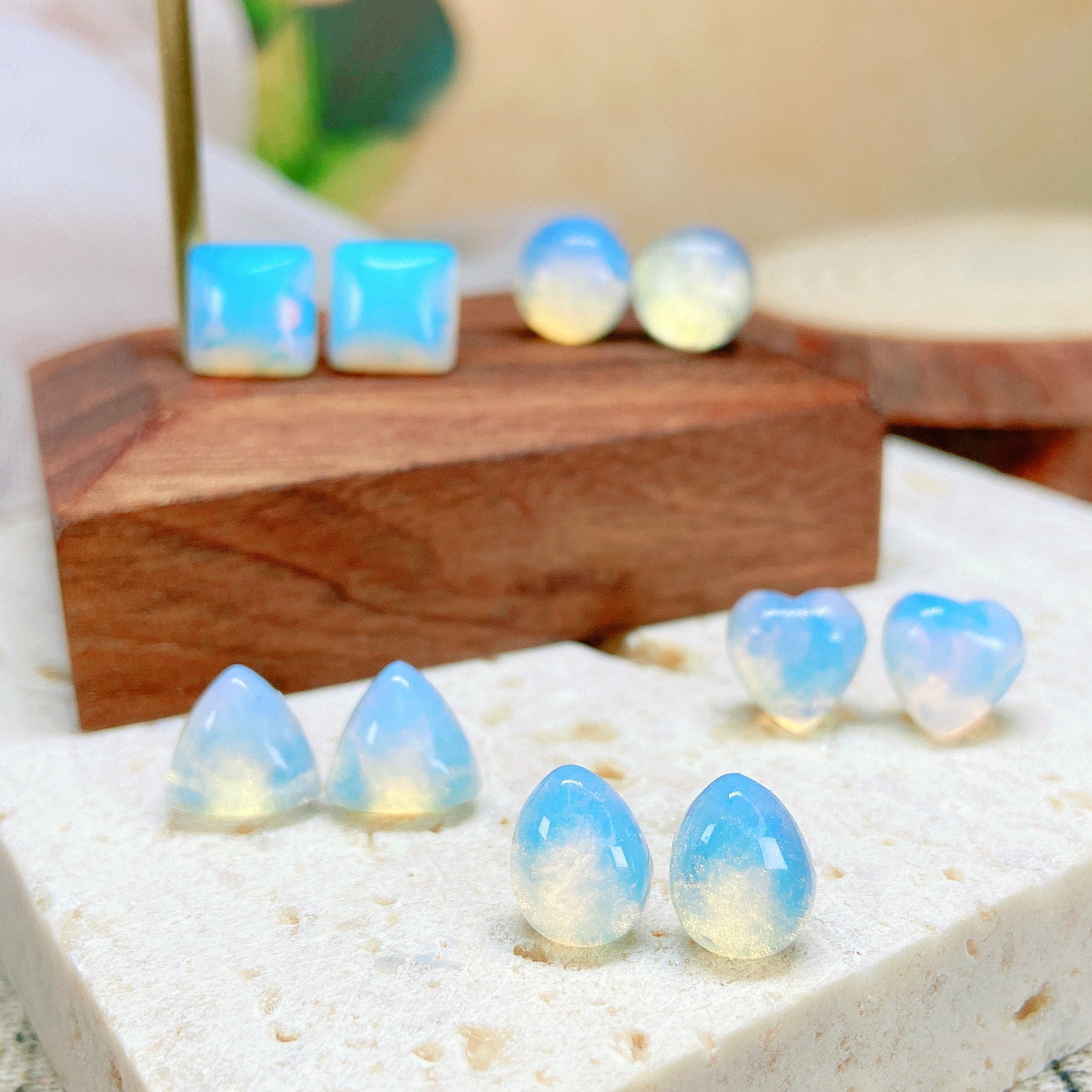 Opalite Moonstone Hypoallergenic Surgical Steel Stud Earrings