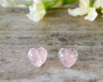 Rose Quartz Heart Shape Gemstone Hypoallergenic Surgical Steel Stud Earrings